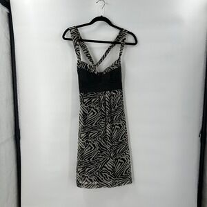 Guess Black Zebra‎ Print Babydoll Dress Crisscross Strap Size 9 Party Cocktail *